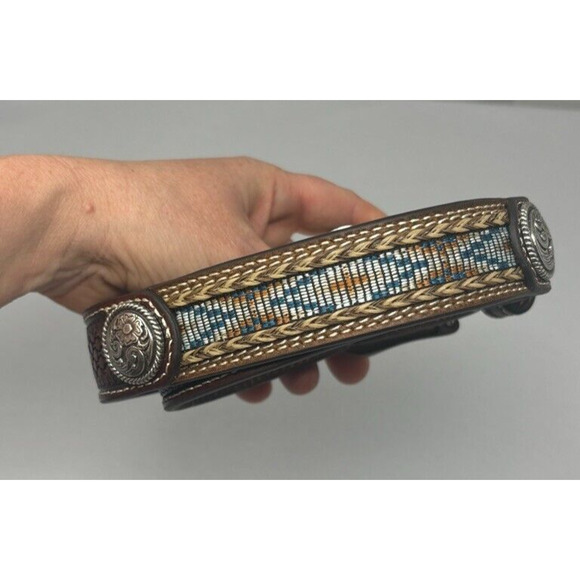 Ariat Western Belt Leather Youth Concho Southwest Inlay Brown NEW Size 22 - Picture 3 of 11